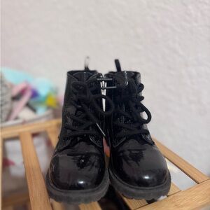 Black Shiny Combat Lace-Up Boots